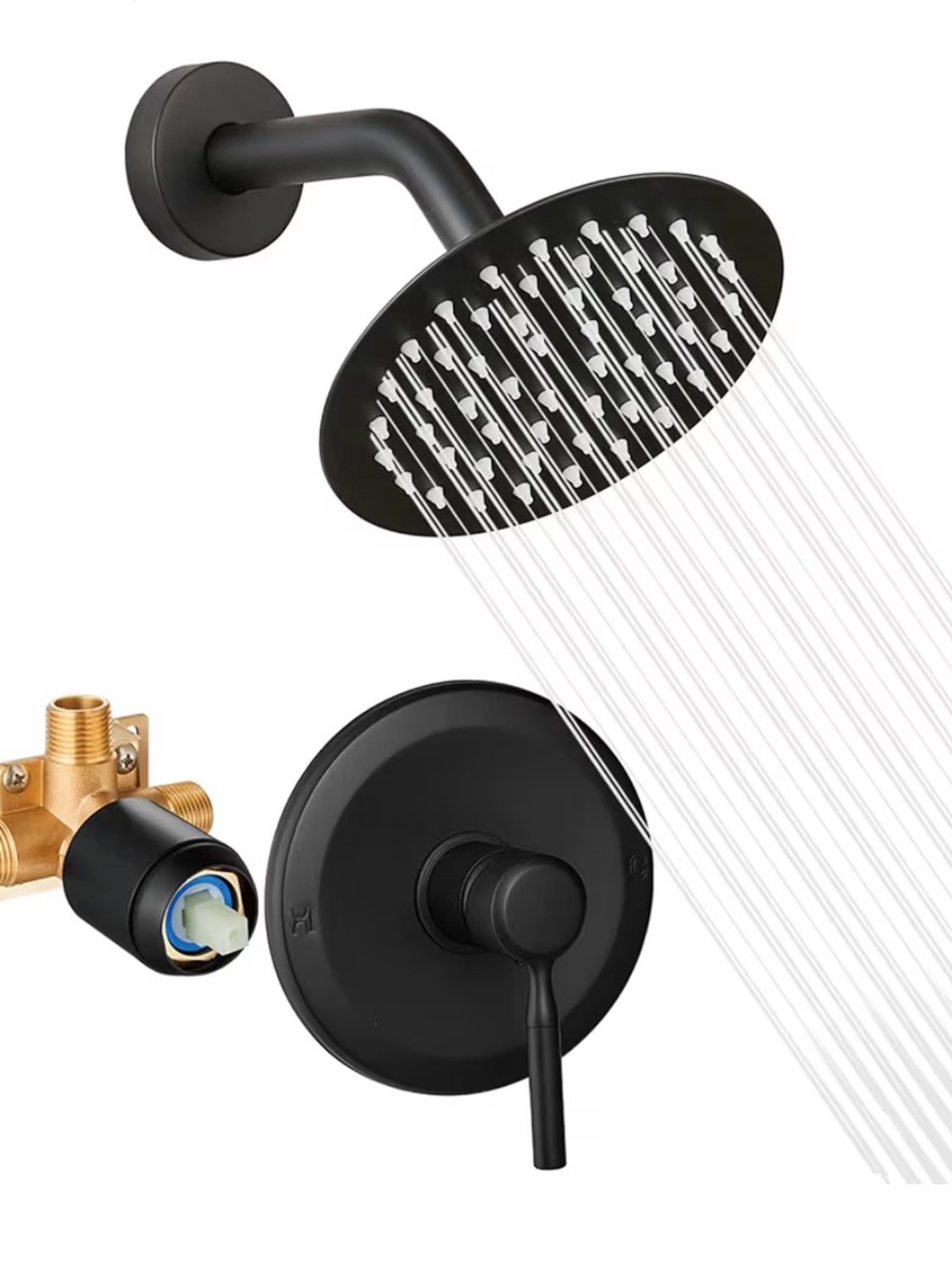 Matte Black Rain Shower Head and Valve Trim Set
